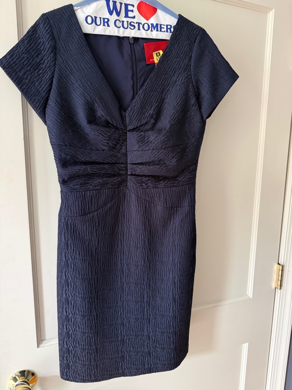 Lord & Taylor Navy Textured V-Neck Midi Dress